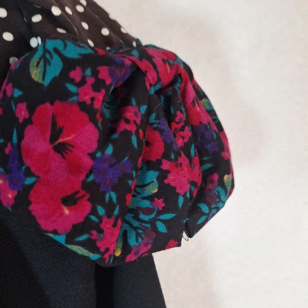 Vintage 80s shoulder pad polka dot floral black dress size 4 - Picture 6 of 6
